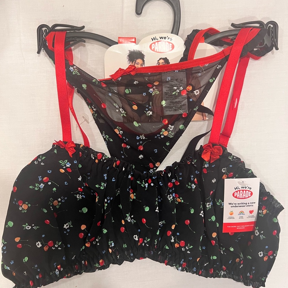 Parade Black Floral Bra with Red Straps
